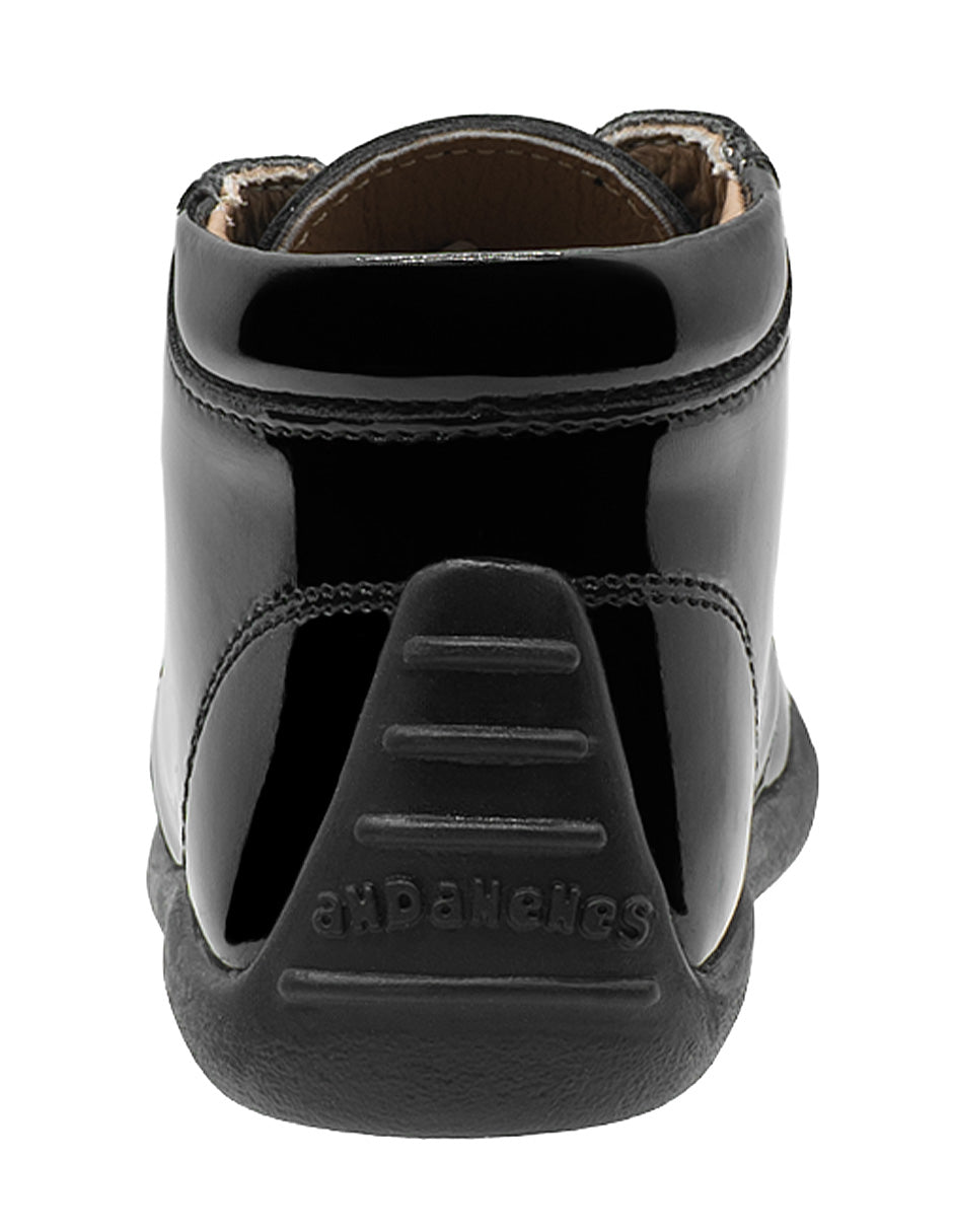 Zapato Escolar Tipo Bota Charol Negro Niño Andanenes.