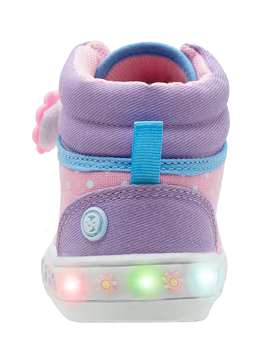 Tenis Tipo Bota Led Rosa Flor Niña Bubble Gummers.