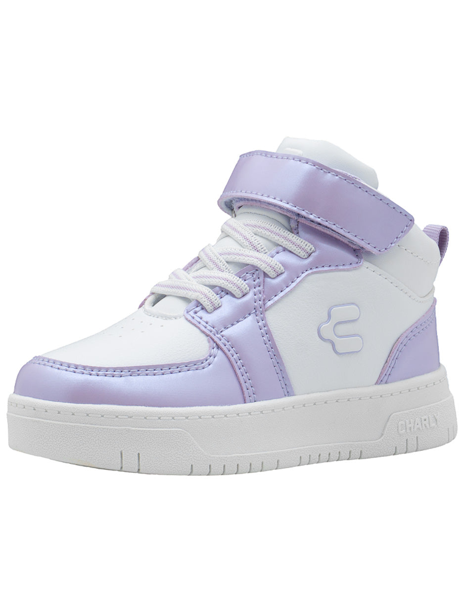 Tenis Tipo Bota Blanco Lila Niña Charly