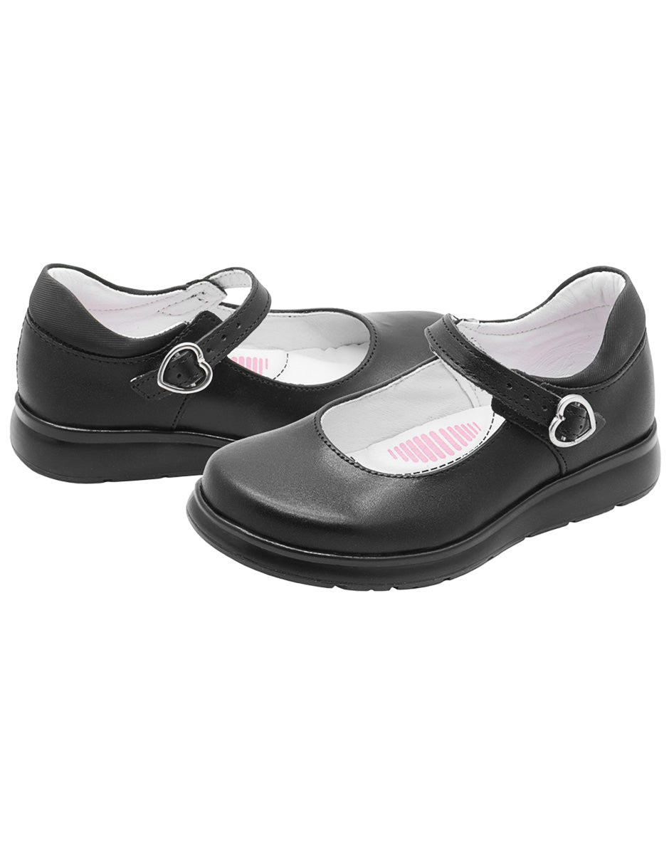 Zapato Niña Escolar Mary Jane Piel Sintética Negra Suela Ergonómica Yuyin