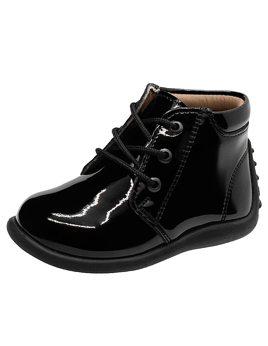 Zapato Escolar Tipo Bota Charol Negro Niño Andanenes.
