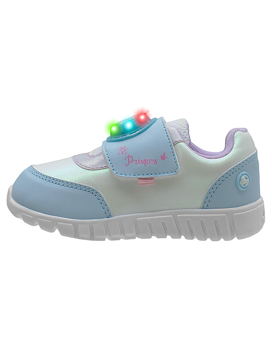 Tenis Deportivos Choclo LED Azul Princesa Niña Bubble Gummers.