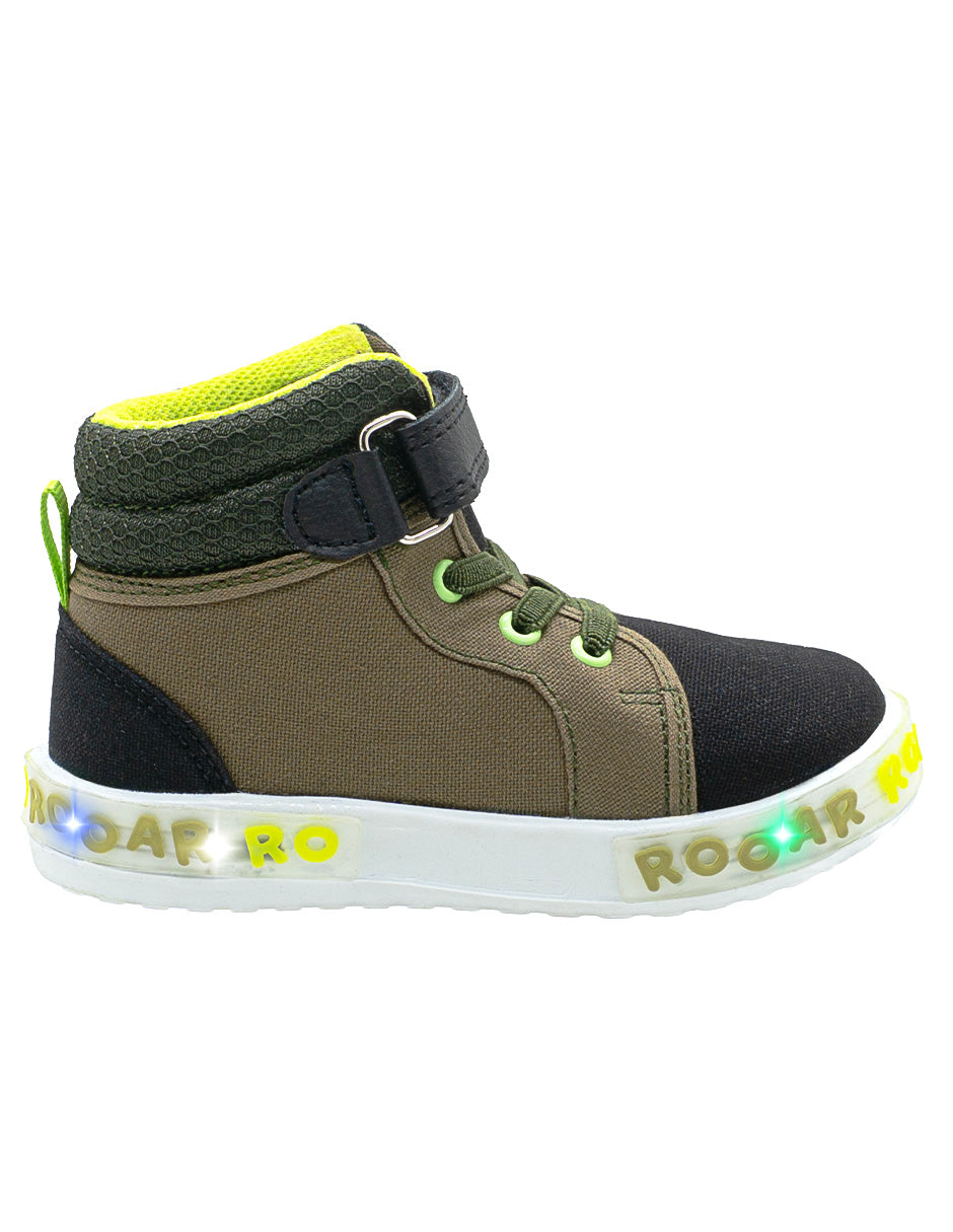 Tenis Bota Luces Para Niño Bubble Gummers Verde Negro