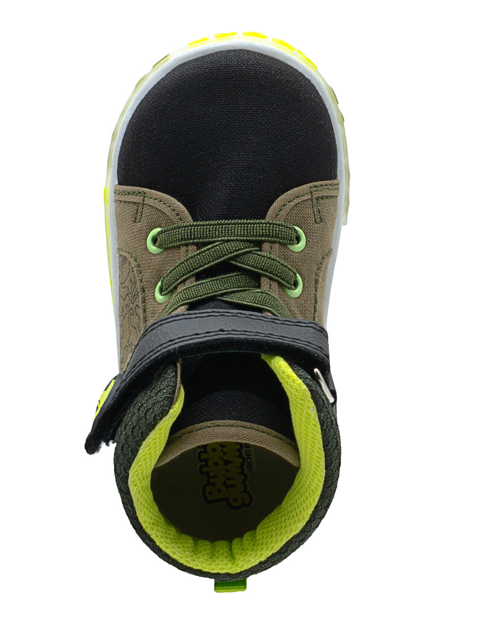 Tenis Bota Luces Para Niño Bubble Gummers Verde Negro