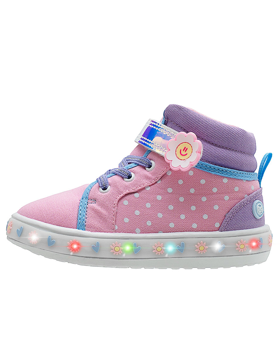 Tenis Tipo Bota Led Rosa Flor Niña Bubble Gummers.