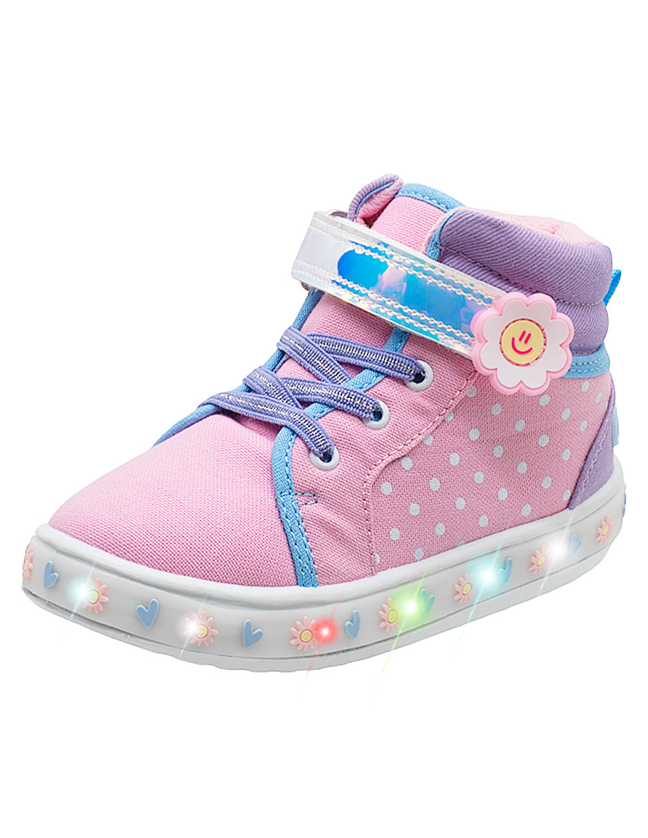 Tenis Tipo Bota Led Rosa Flor Niña Bubble Gummers.