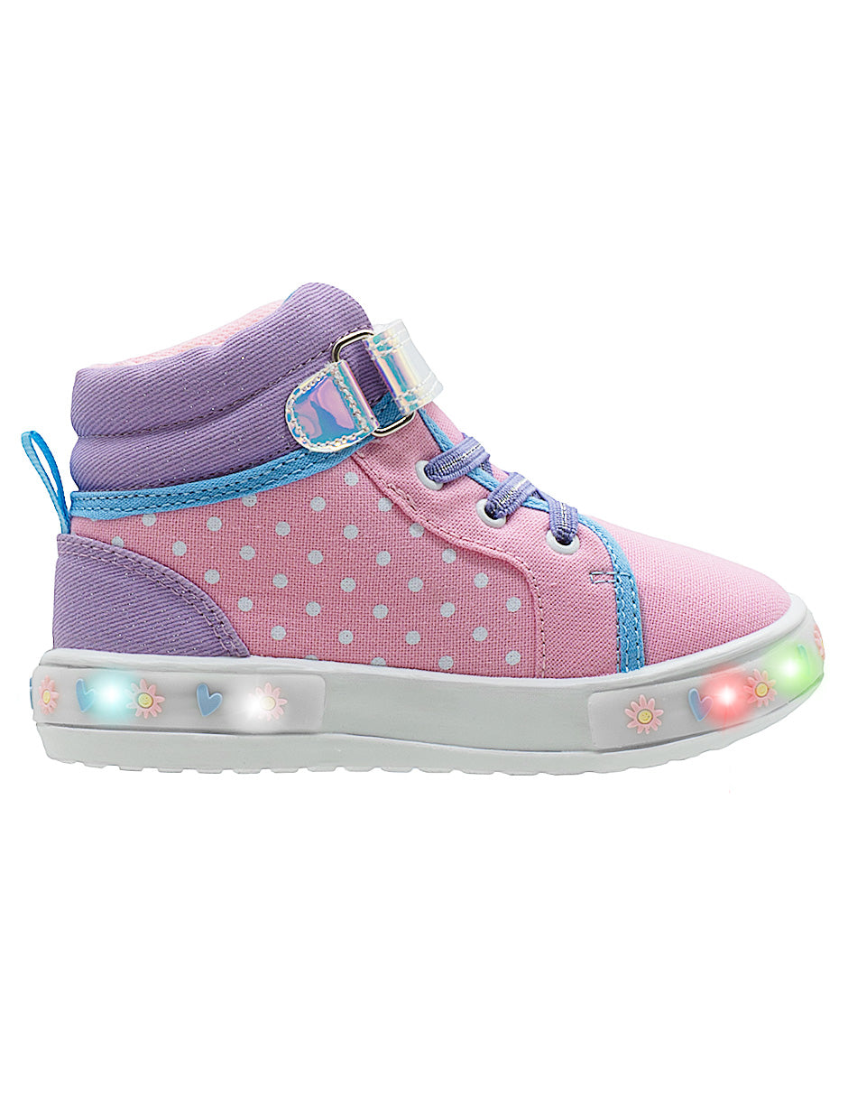 Tenis Tipo Bota Led Rosa Flor Niña Bubble Gummers.