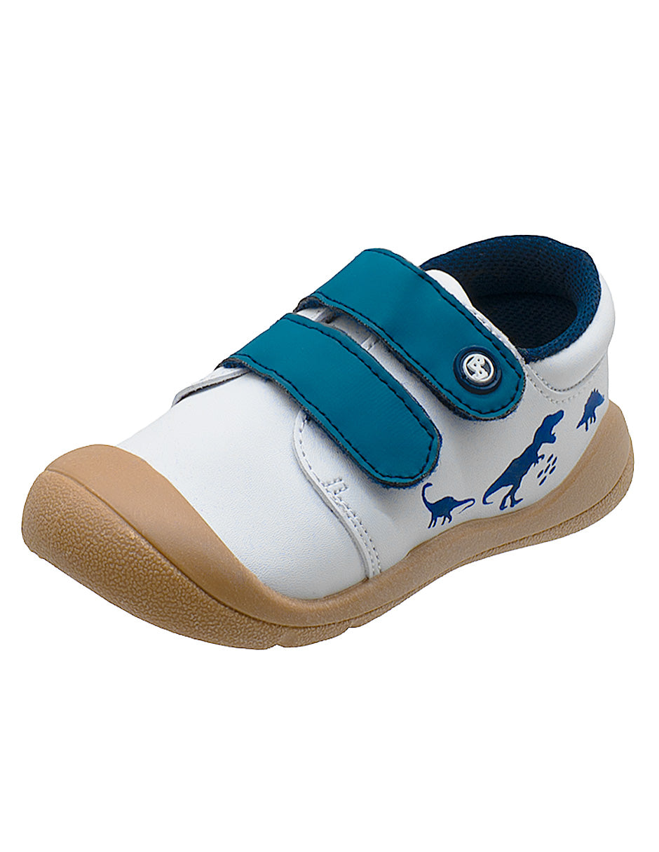 Tenis Blanco Azul Dinosaurios Niño Bubble Gummers.
