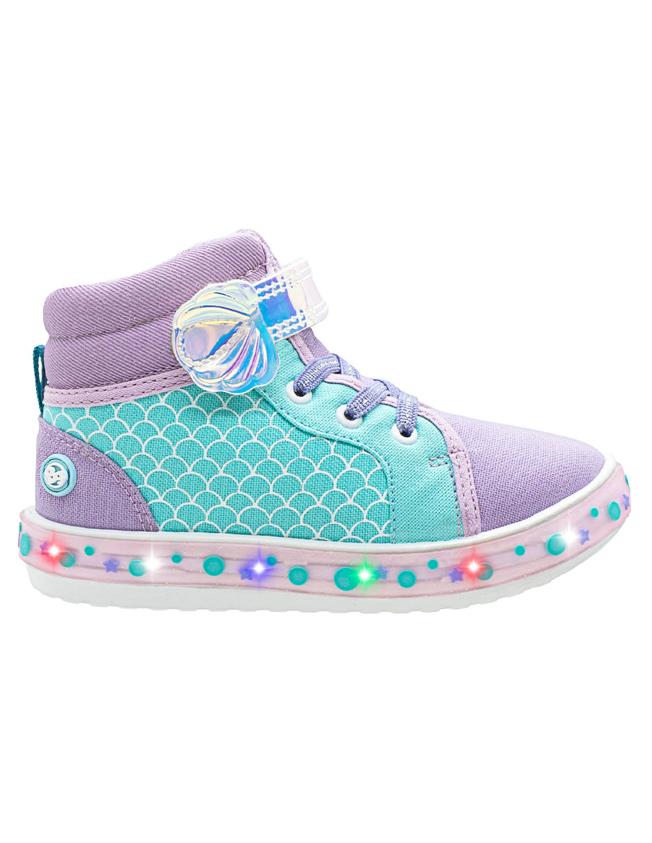 Tenis Bota Luces Para Niña Bubble Gummers Lila Menta