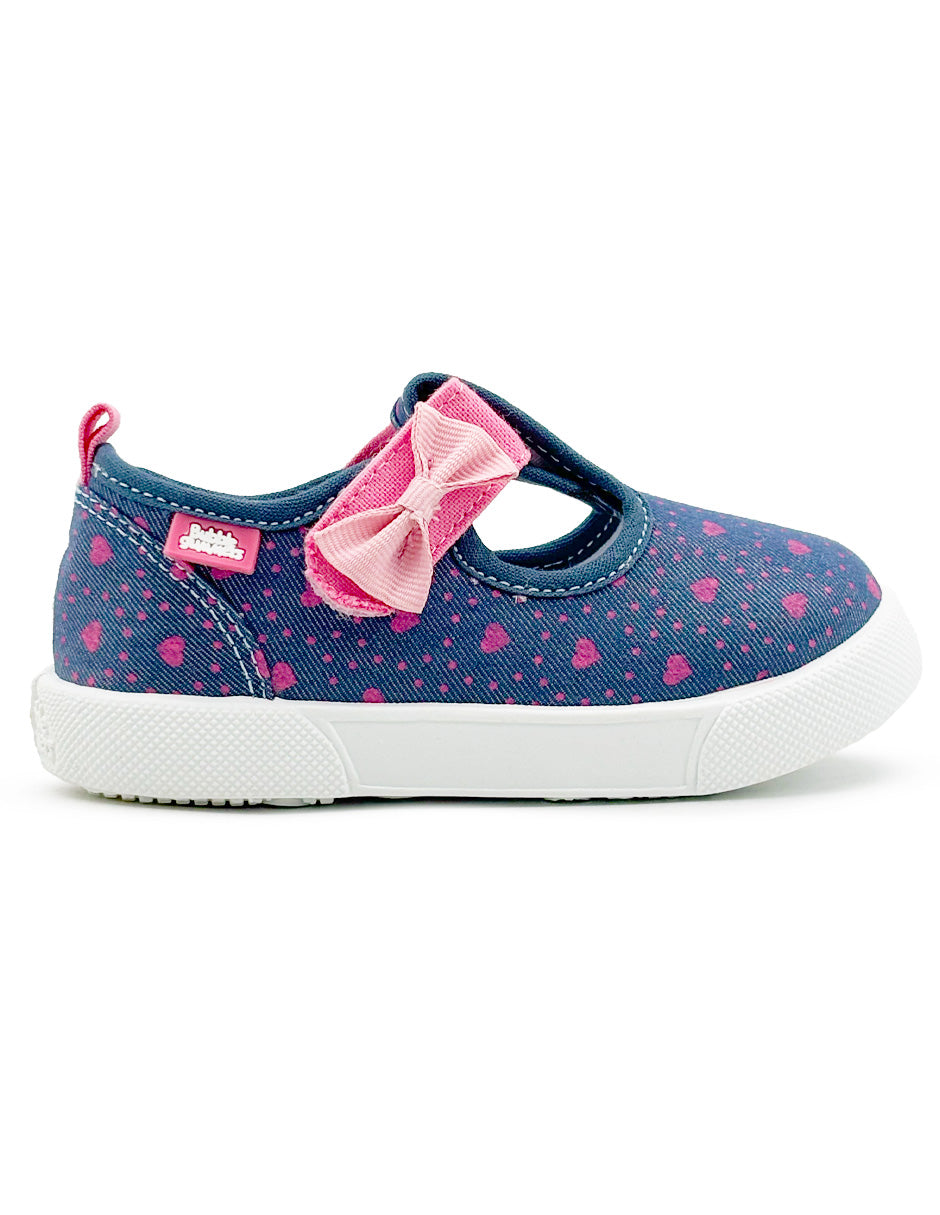 Zapato Tenis Mezclila Rosa Mary Jane Moño Niña Bubble Gummers.