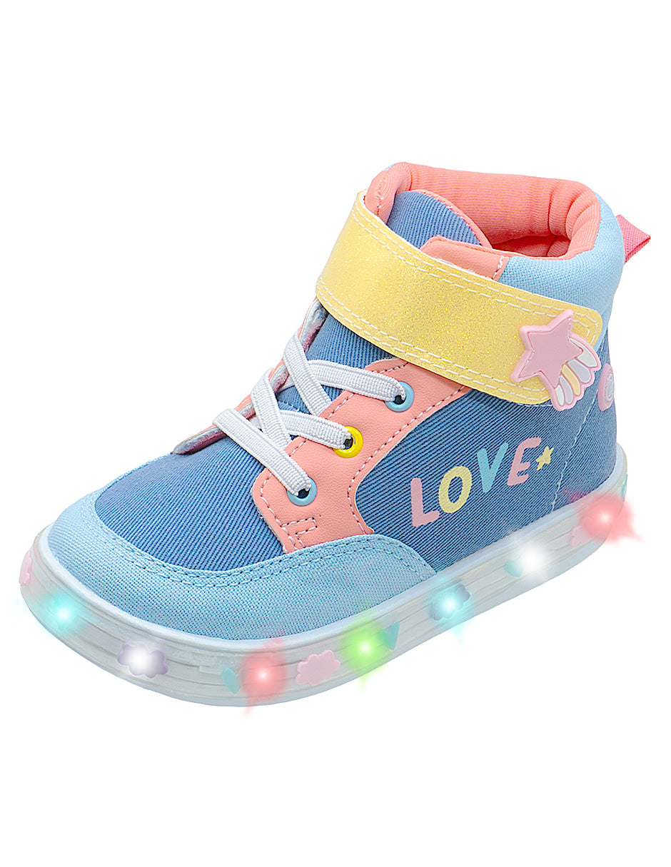Tenis Tipo Bota Azul LED Niña Bubble Gummers®