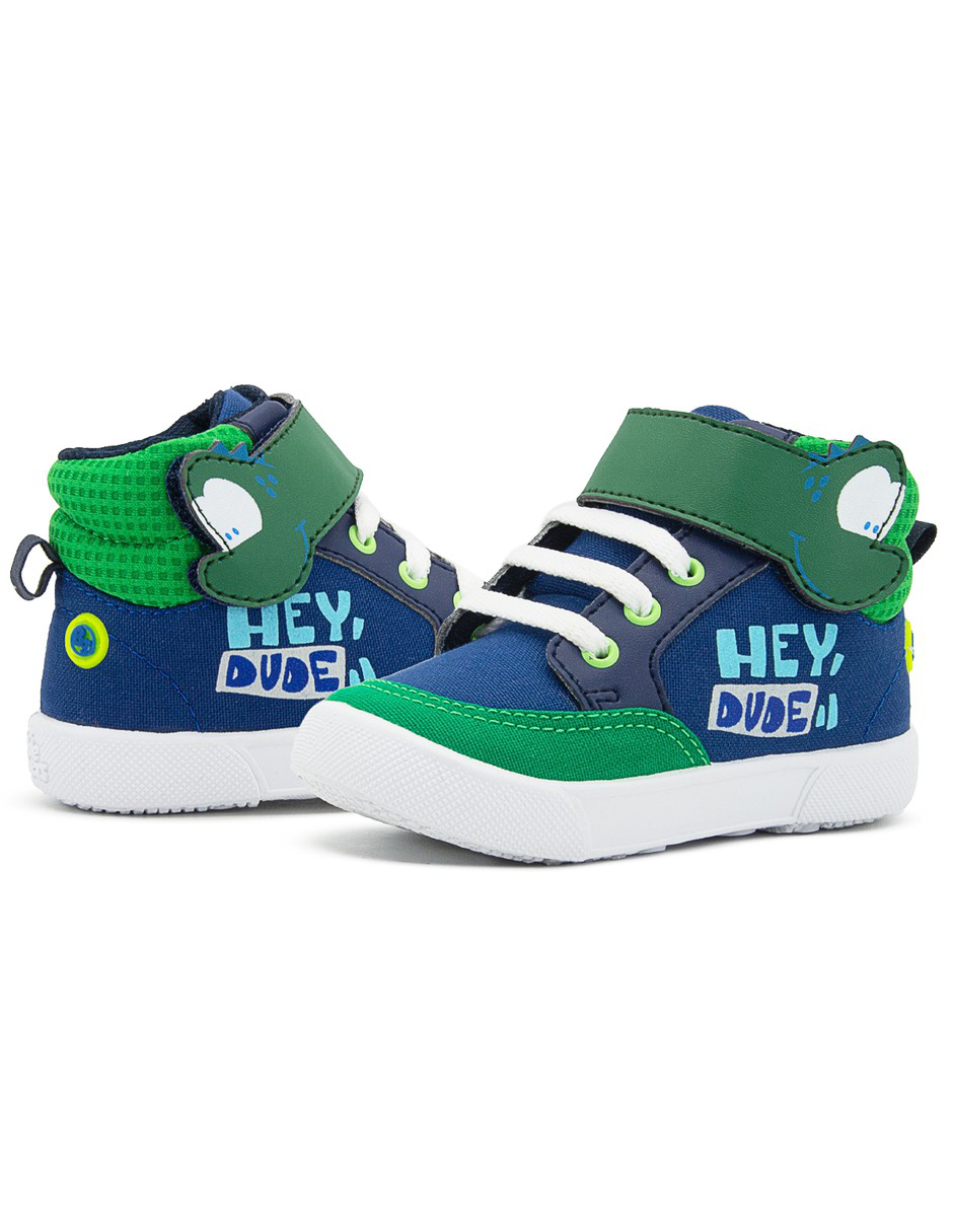 Tenis Robbie Tipo Botita Azul Verde Dinosaurio Niño Bubble Gummers