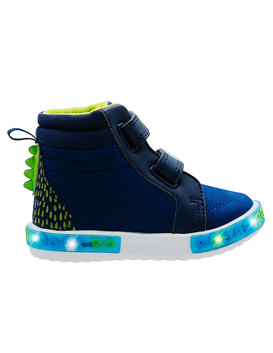 Tenis Tipo Bota LED Dinosaurio Azul Niño Bubble Gummers.