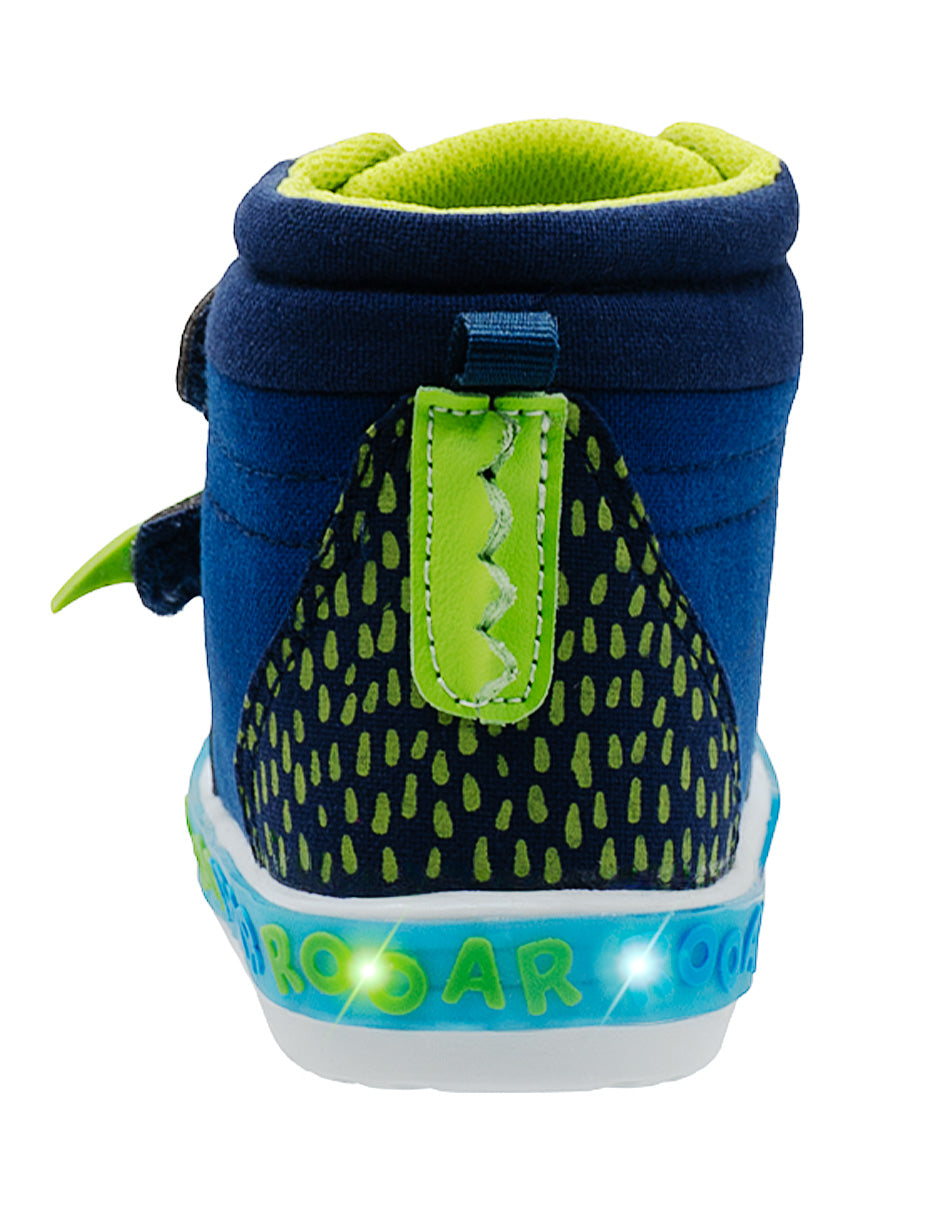 Tenis Tipo Bota LED Dinosaurio Azul Niño Bubble Gummers.