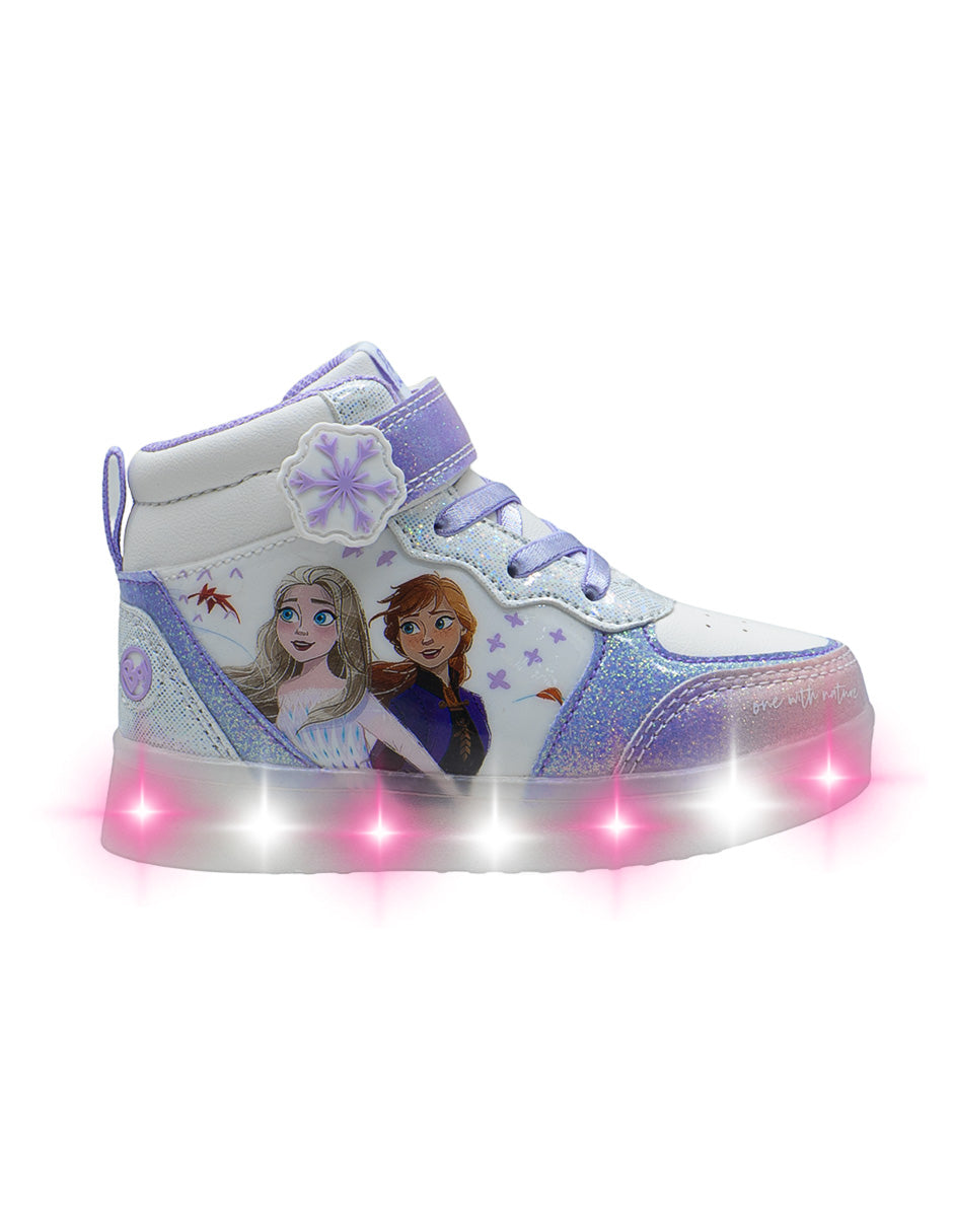 Tenis Blanco Lila Tipo Bota luces LED Niña Bubble Gummers Disney Frozen
