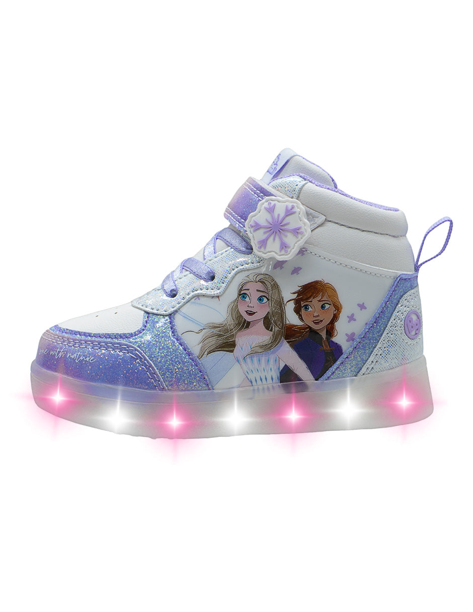 Tenis Blanco Lila Tipo Bota luces LED Niña Bubble Gummers Disney Frozen