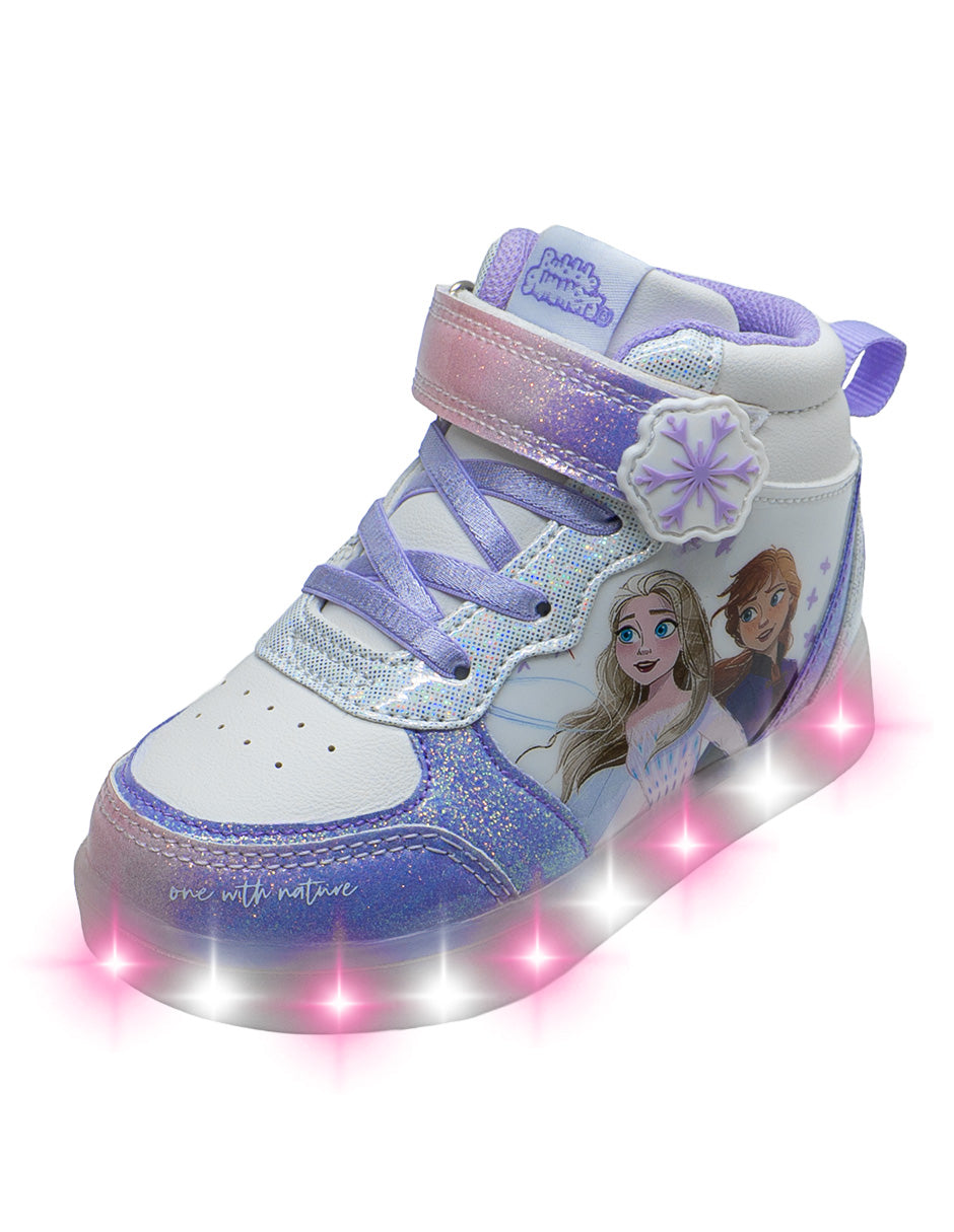 Tenis Blanco Lila Tipo Bota luces LED Niña Bubble Gummers Disney Frozen