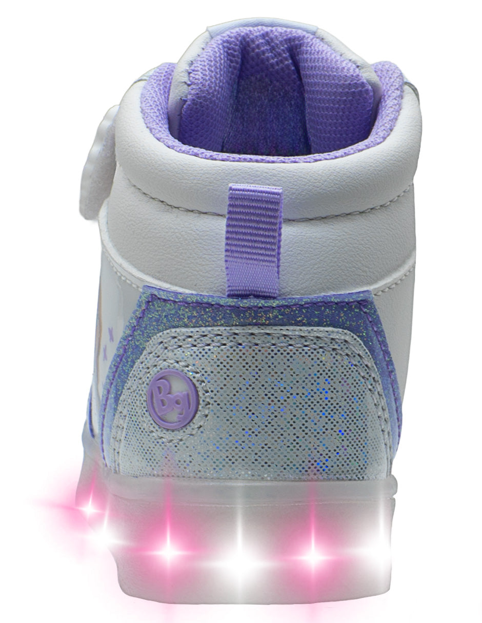 Tenis Blanco Lila Tipo Bota luces LED Niña Bubble Gummers Disney Frozen