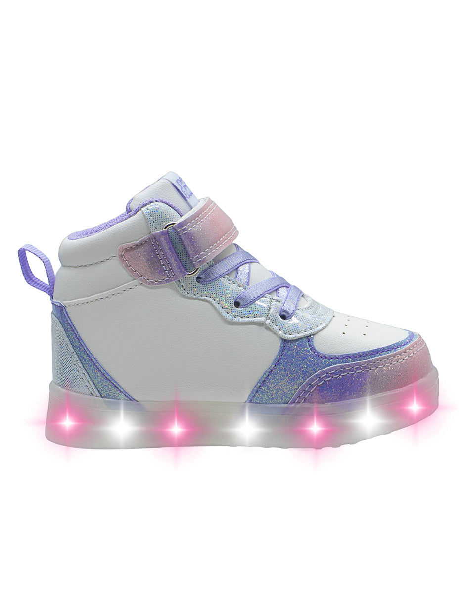 Tenis Bota Luces Para Niña Bubble Gummers Blanco Lila