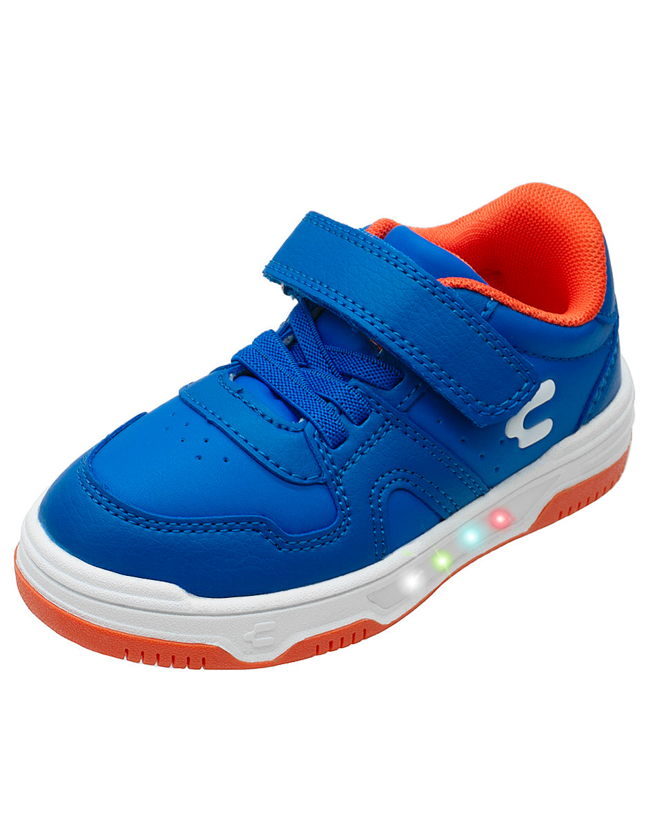Tenis Azul Naraja LED Choclo Niño Charly
