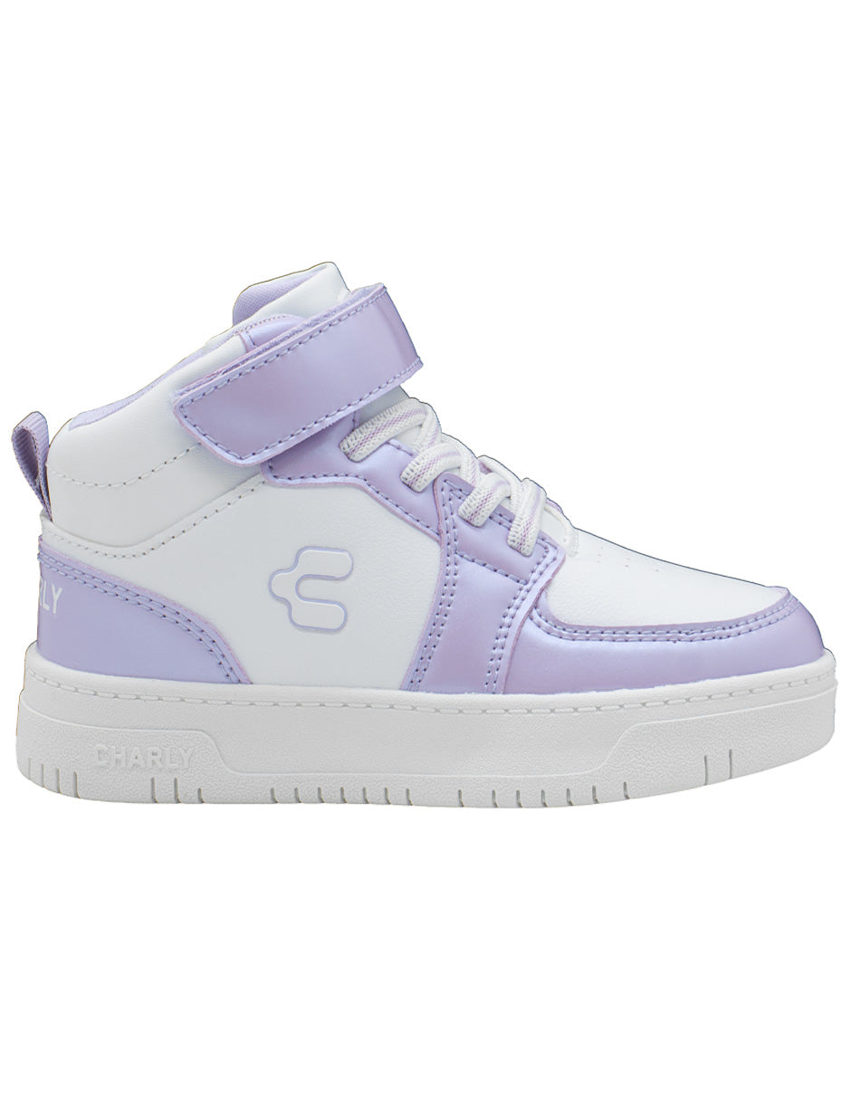 Tenis Tipo Bota Blanco Lila Niña Charly