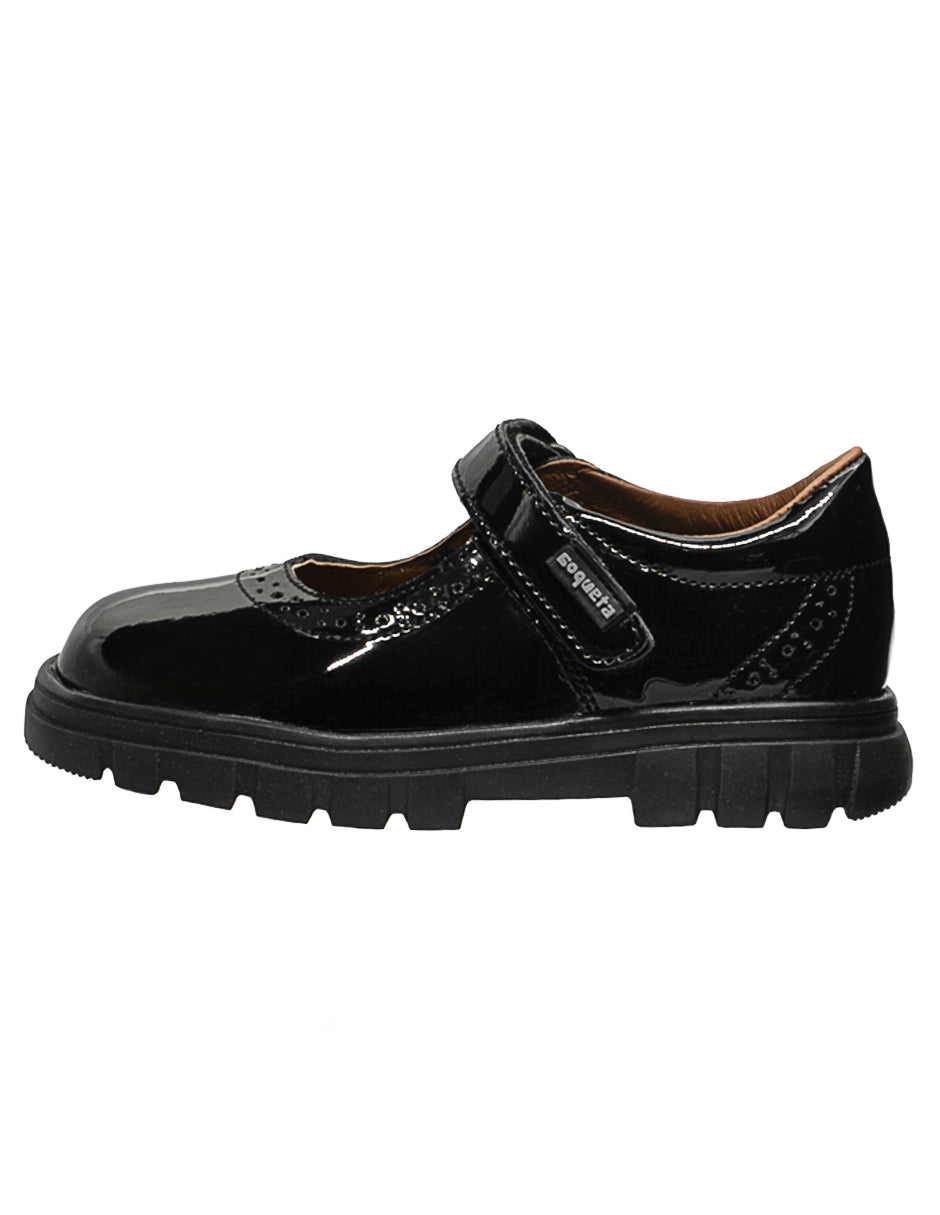 Zapato Escolar Mary Jane Charol Negro Niña Coqueta