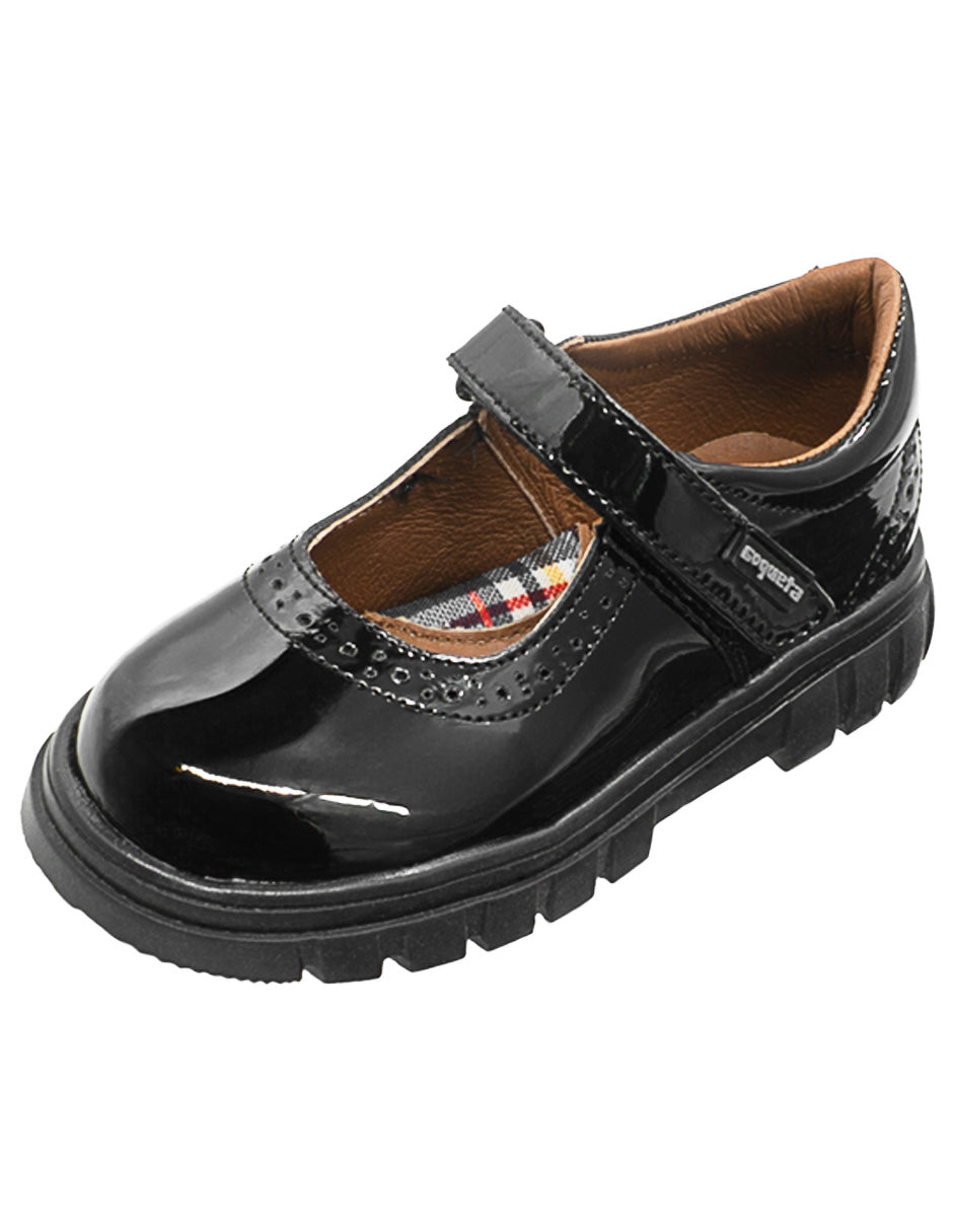Zapato Escolar Mary Jane Charol Negro Niña Coqueta