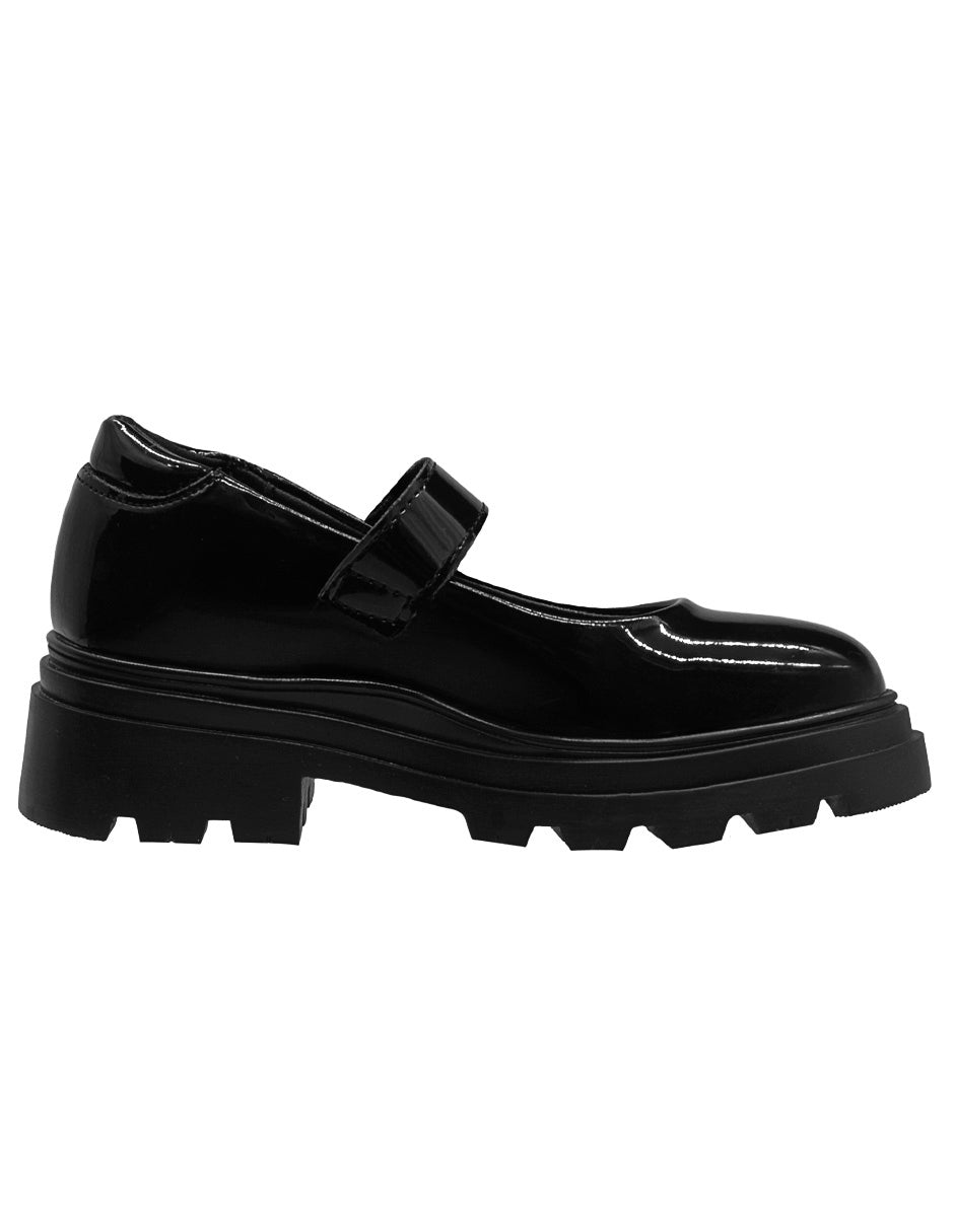 Zapato Escolar Tipo Mary Jane Charol Negro Niña Coqueta