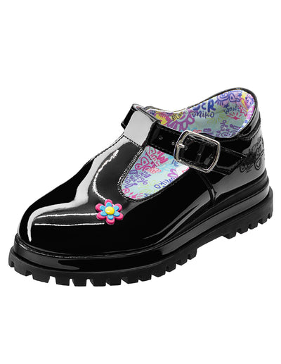 Zapato Escolar Charol Tipo Mary Jane Flor Niña Distroller®