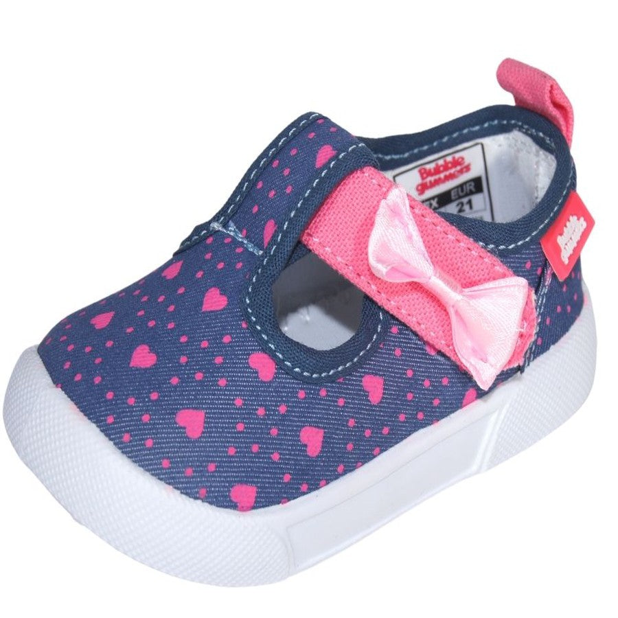 Zapato Tenis Mezclila Rosa Mary Jane Moño Niña Bubble Gummers.