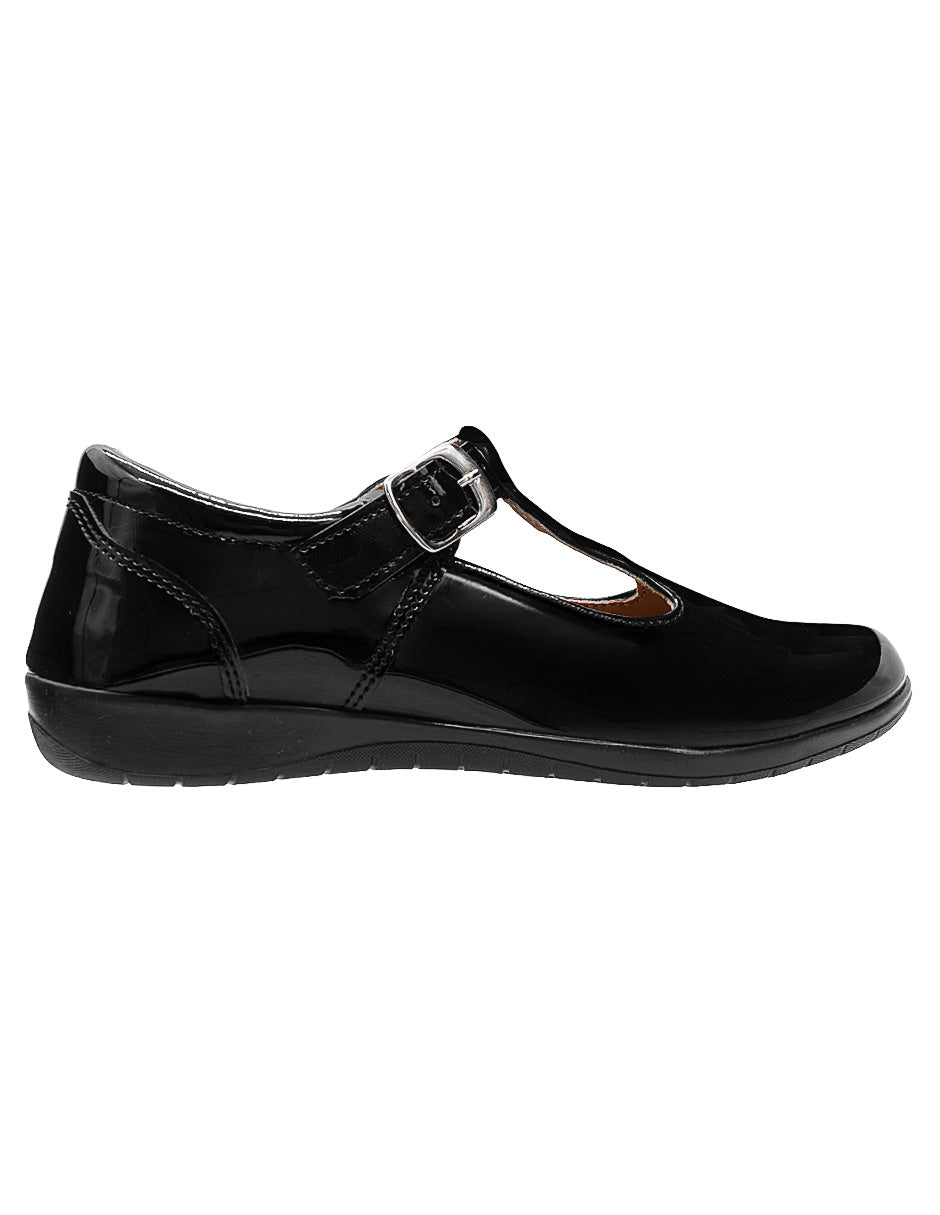 Zapato Escolar de Charol Negro para Niña Antiderrapante Ajuste Hebilla