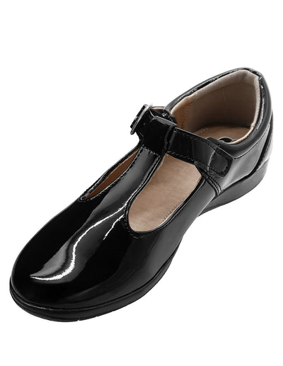 Zapato Escolar de Charol Negro para Niña Antiderrapante Ajuste Hebilla