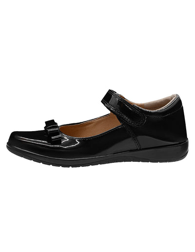 Zapato Escolar de Charol Negro con Moño Para Niña Antiderrapante con Broche Velcro