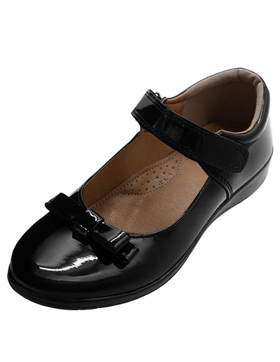 Zapato Escolar de Charol Negro con Moño Para Niña Antiderrapante con Broche Velcro