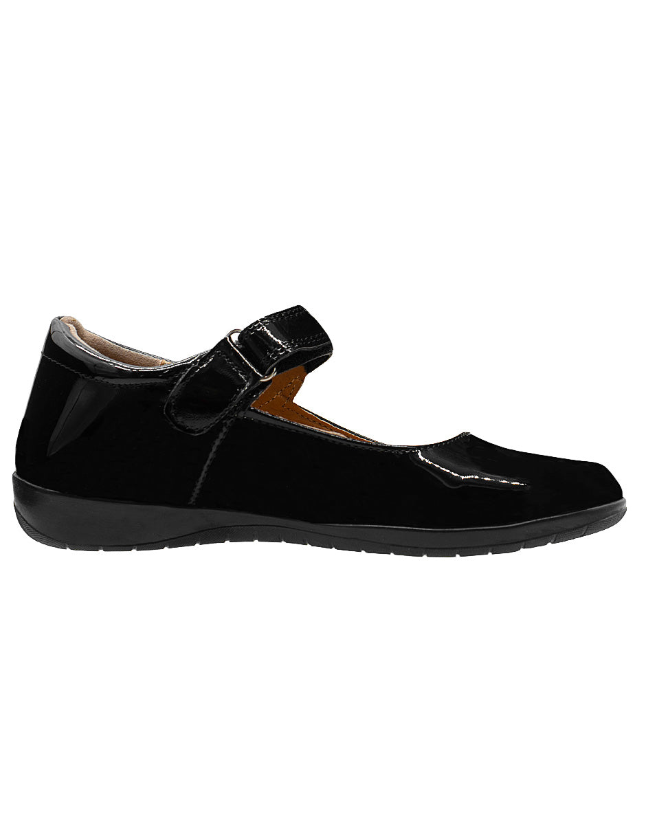 Zapato Escolar de Charol Negro Para Niña Antiderrapante con Broche Velcro