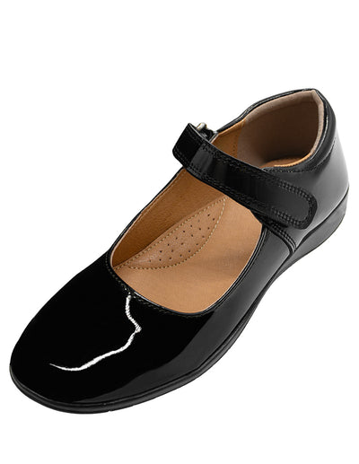 Zapato Escolar de Charol Negro Para Niña Antiderrapante con Broche Velcro