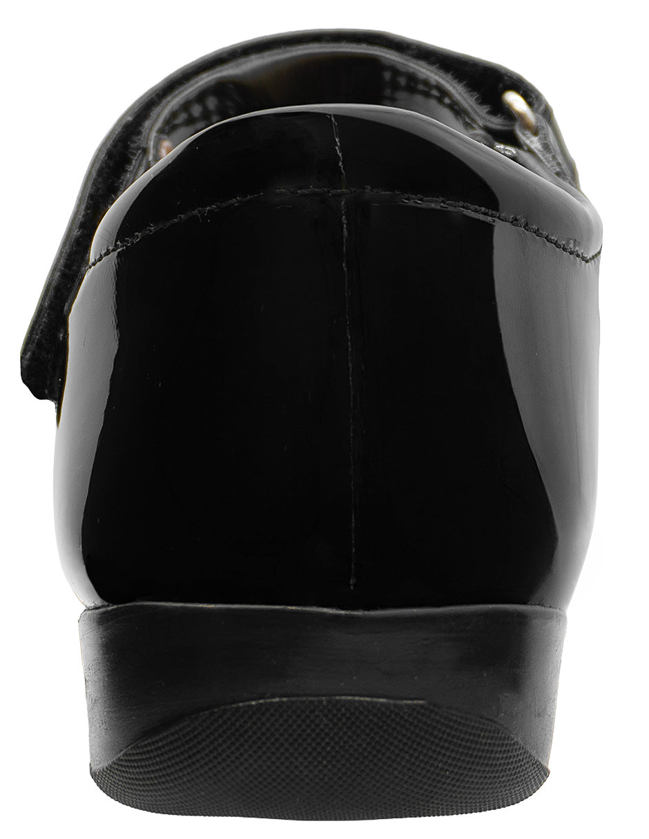 Zapato Escolar de Charol Negro Para Niña Antiderrapante con Broche Velcro