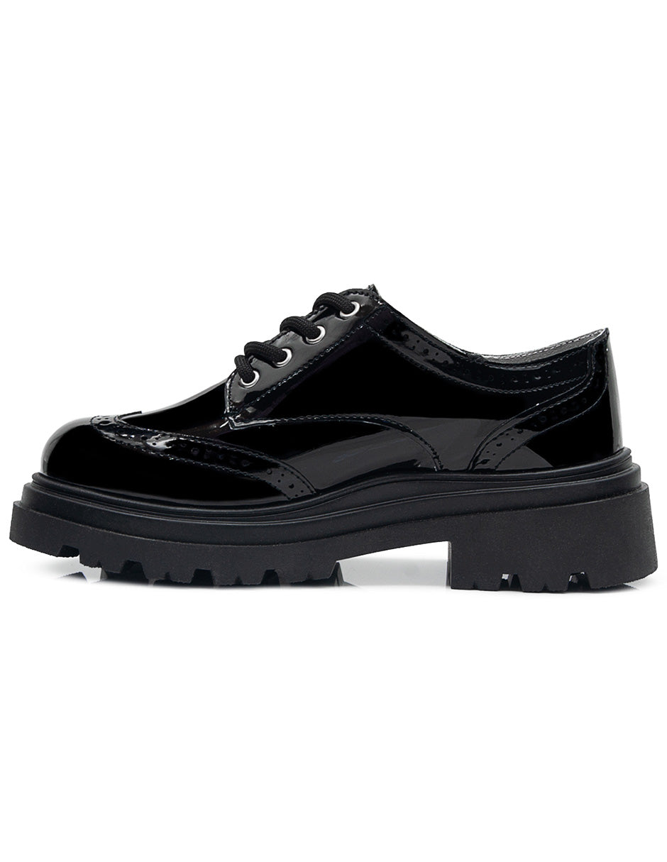 Zapato Choclo Escolar Casual Charol Negro Niña Karsten