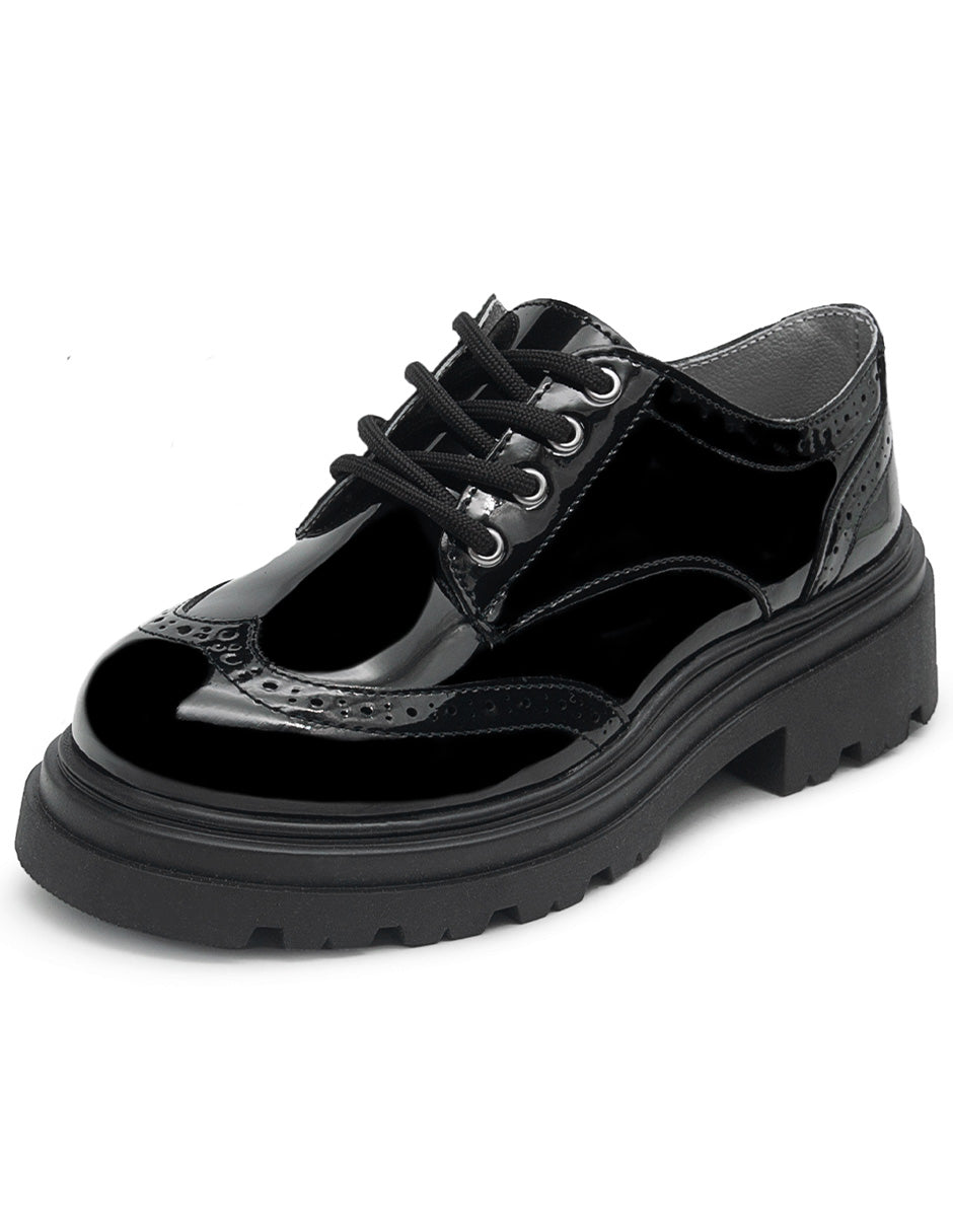 Zapato Choclo Escolar Casual Charol Negro Niña Karsten