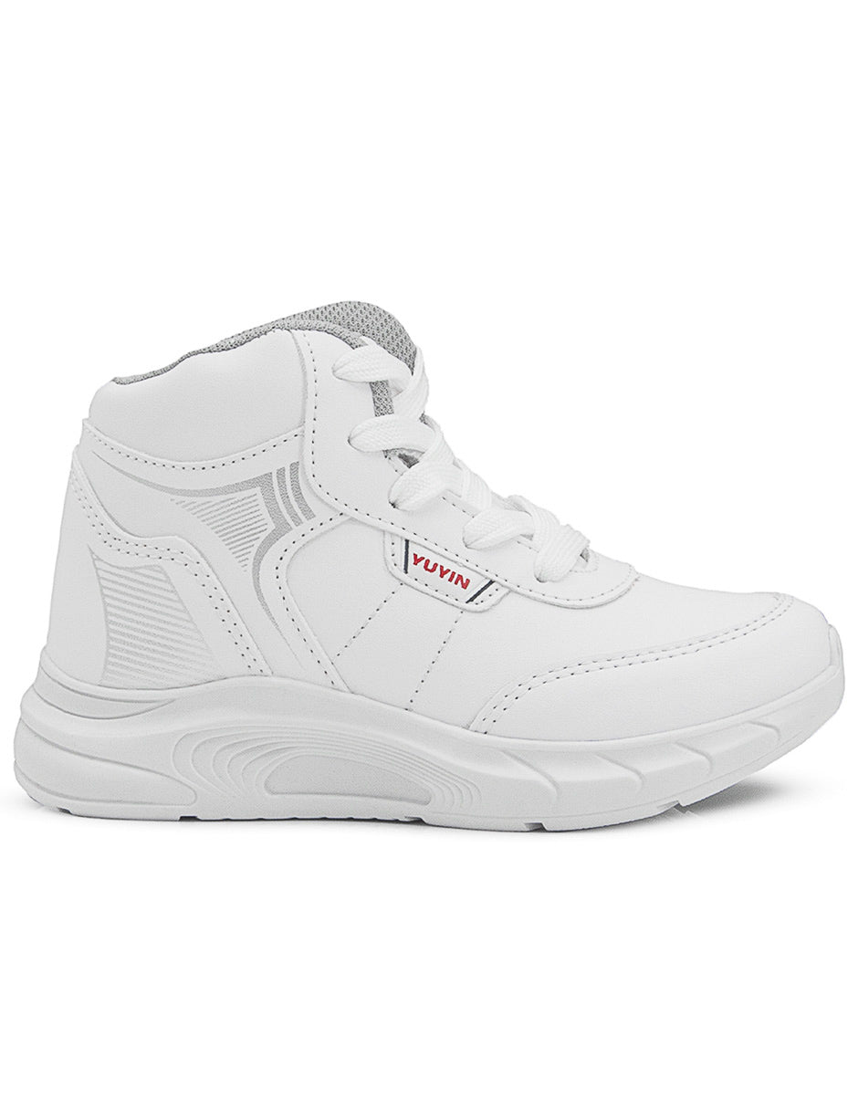 Tenis Escolar Blanco Tipo Bota Niño Antiderrapante Yuyin