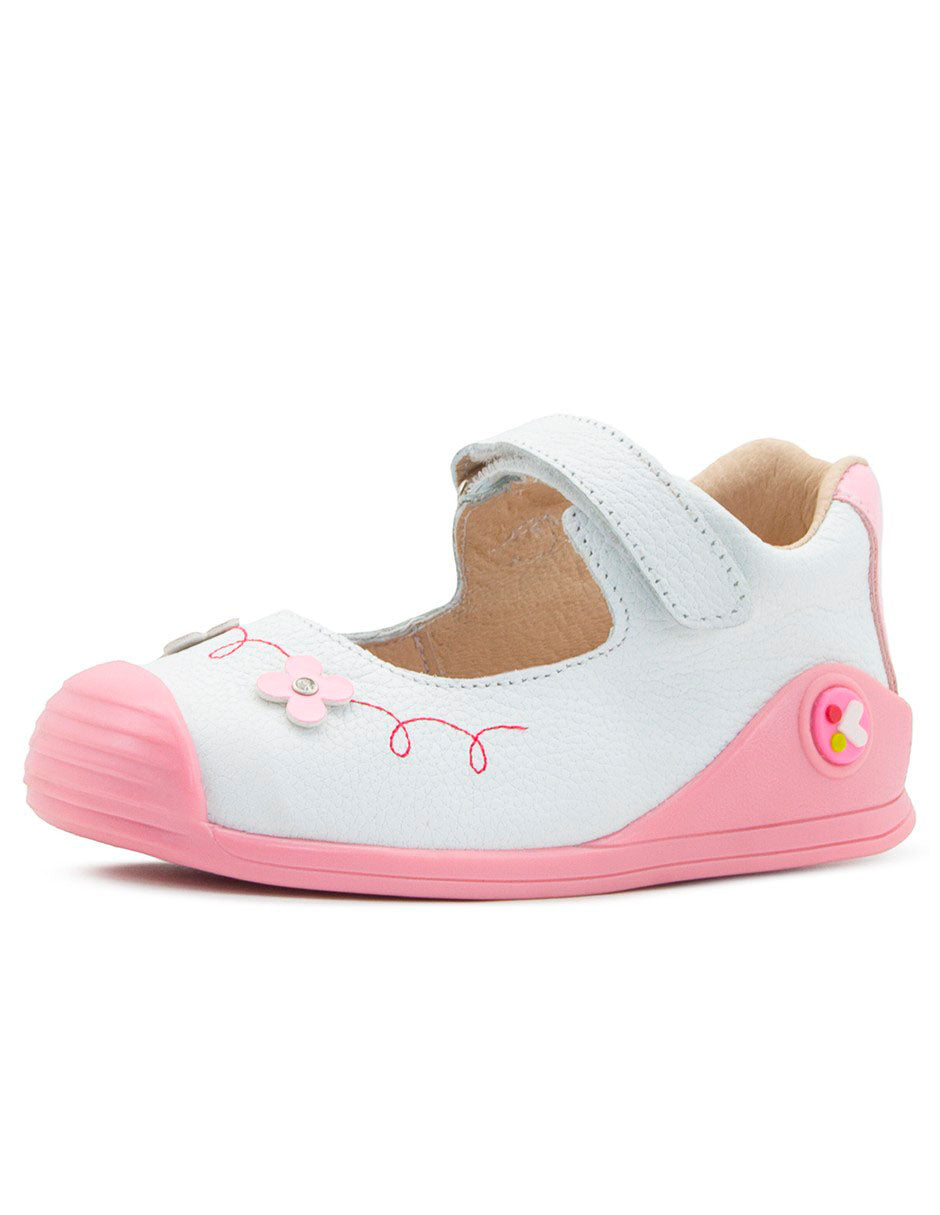 Zapato Primeros Pasos Mary Jane Blanco Rosa Niña Karsten