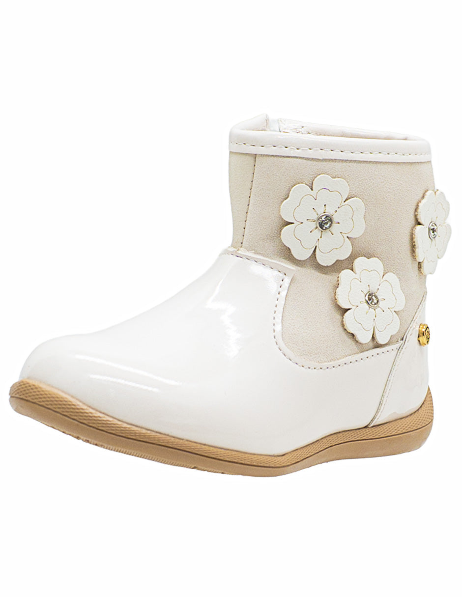 Bota Charol Hueso Flores Niña  Ninos®