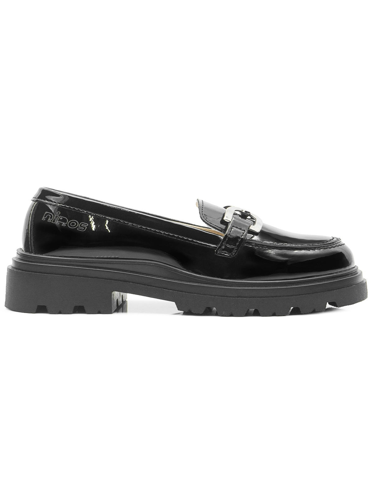 Mocasines Niña Chunky Charol Negro Herraje Metálico Ninos