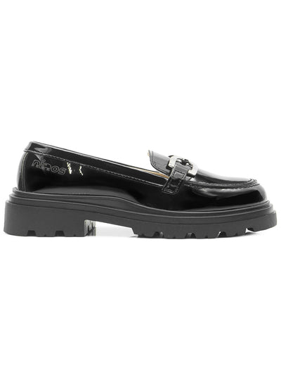 Mocasines Niña Chunky Charol Negro Herraje Metálico Ninos
