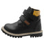 Bota Casual Niños de Ajuste Doble Velkro, Color Negro con Detalles en Mostaza y Café