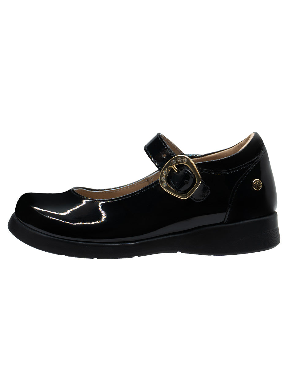 Zapato Escolar Niña Mary Jane Charol Negro Hebilla Ninos