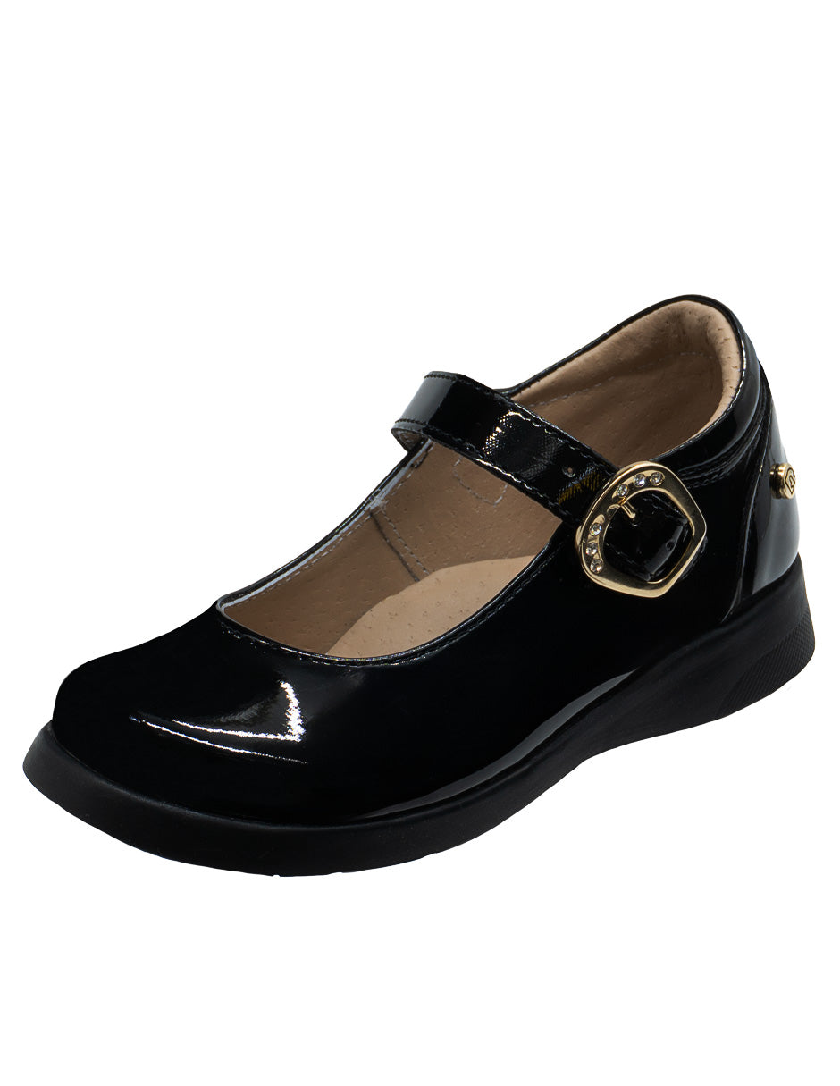 Zapato Escolar Niña Mary Jane Charol Negro Hebilla Ninos