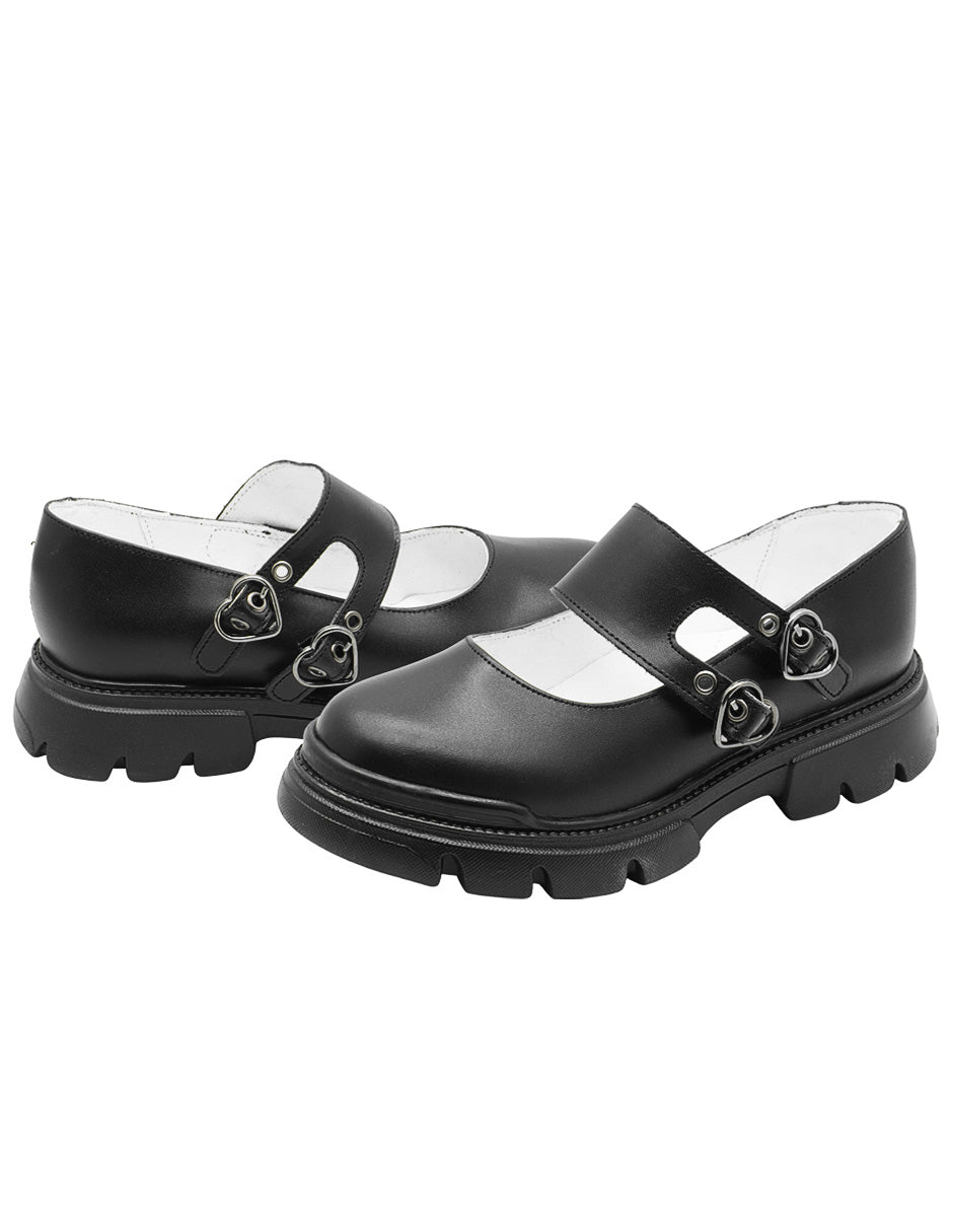 Zapato Niña Mary Jane Negro Corazón y Suela Chunky Track