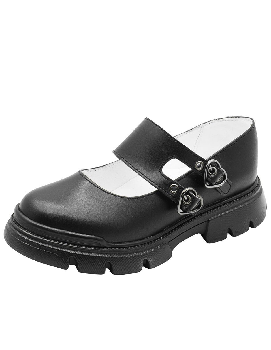 Zapato Niña Mary Jane Negro Corazón y Suela Chunky Track