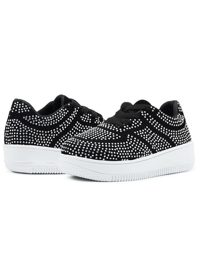 Tenis Niña CasuaIes Negros Pedrería Suela Tipo Chunky Ninos